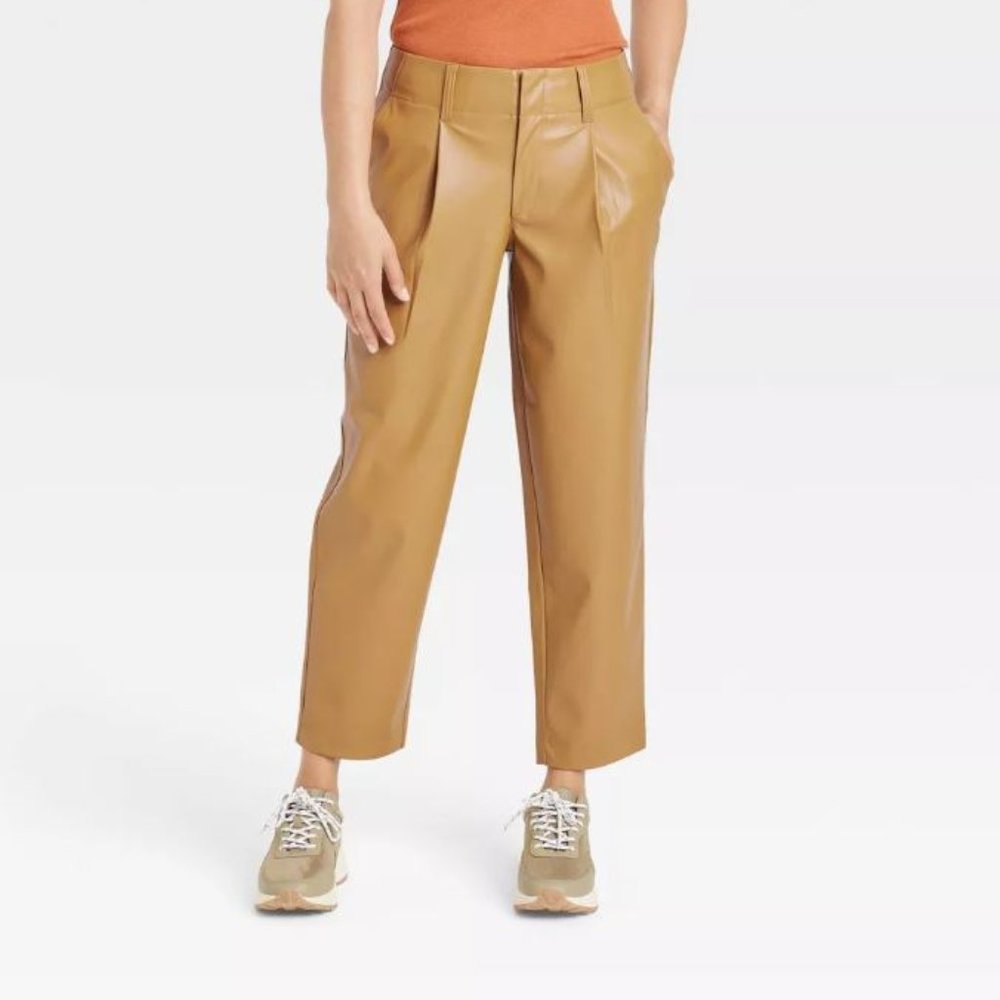 Women's High-Rise Faux Leather Tapered Ankle Pants - A New Day™, Size 18